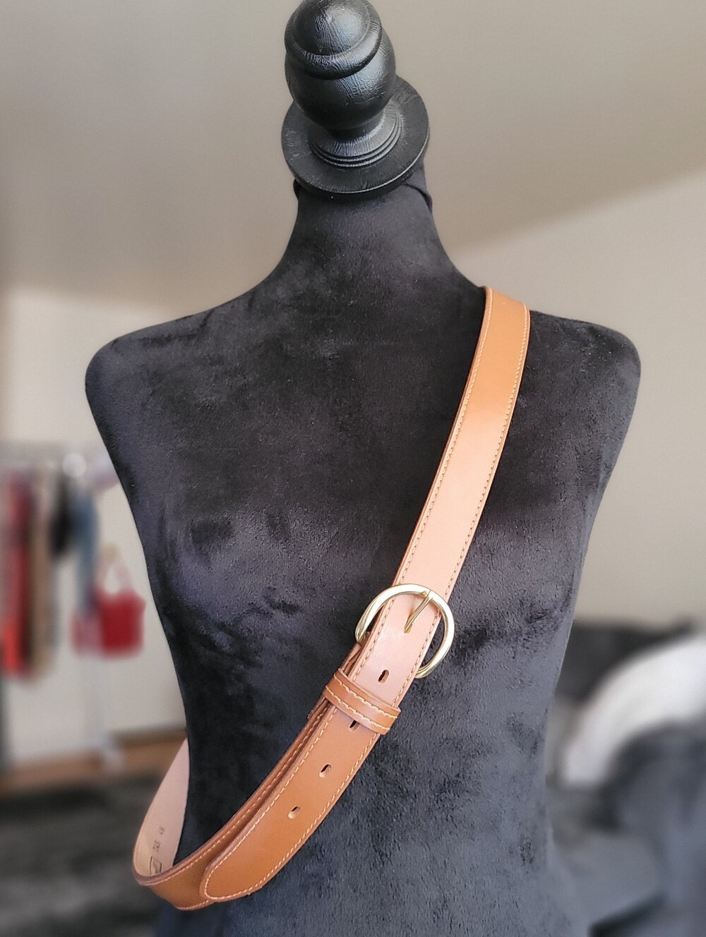 Haband Classic Tan Leather Belt with Gold Buckle Size 46